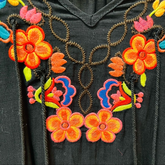 Misa Los Angeles Black Long Sleeve Butterfly Sleeve Blouse with Embroidery - Picture 2 of 4